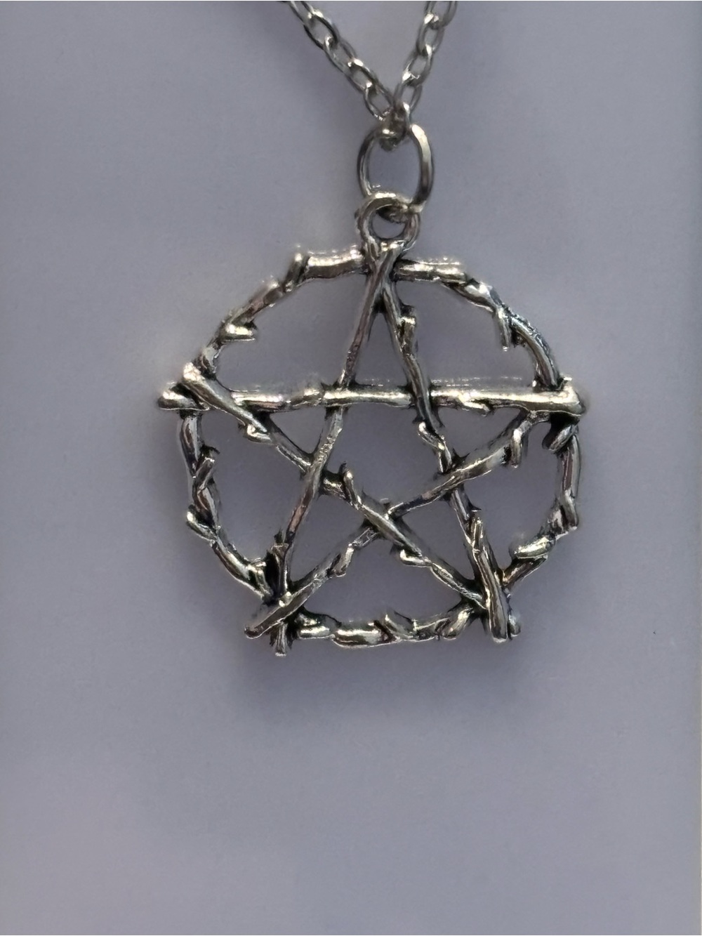 Silver Tone Twig Pentagram Pendant Necklace, Branch Star Charm, Occult Jewelry